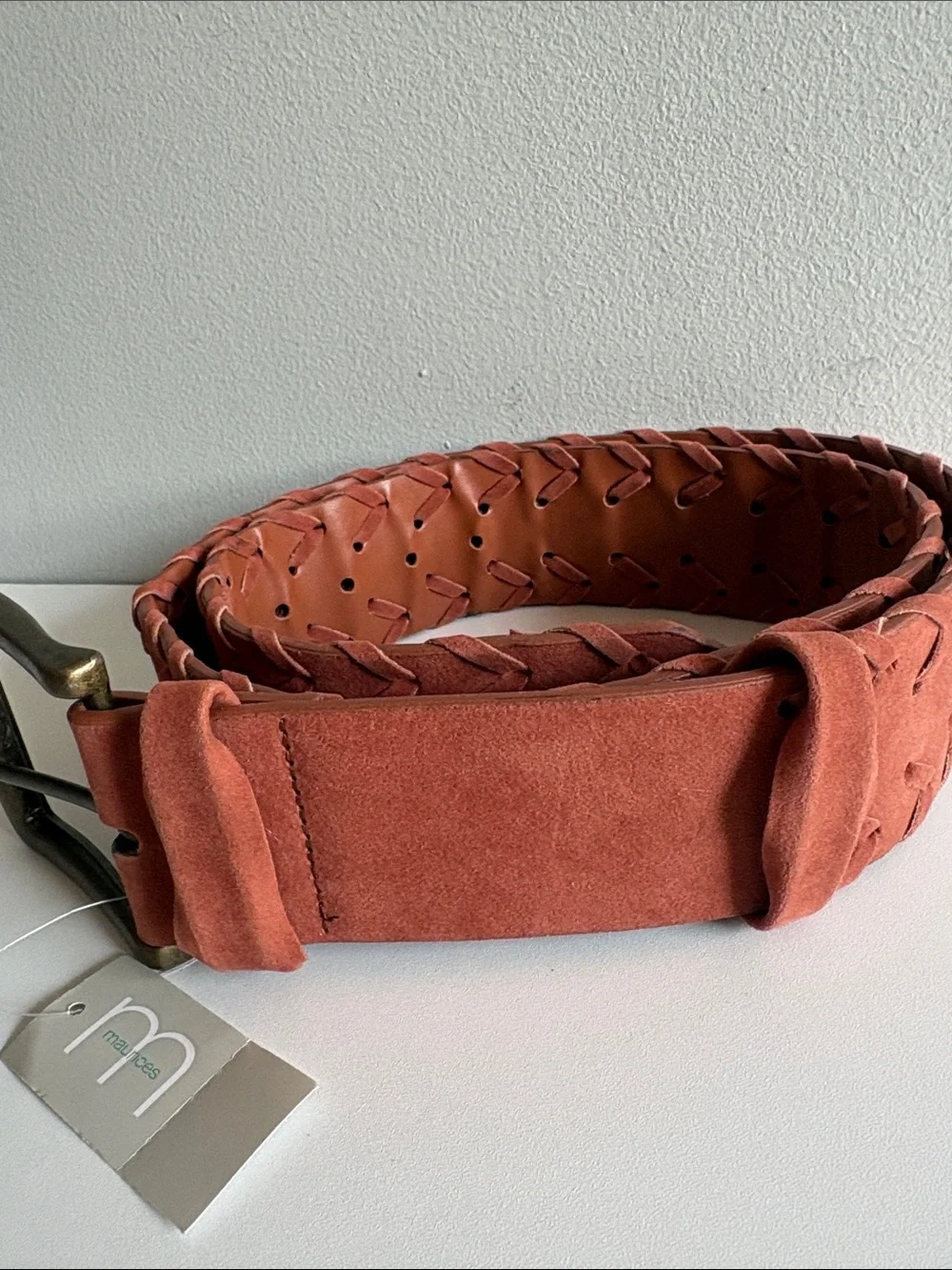 Maurices NWT 1X Rust Faux Suede Woven Boho Wide Belt